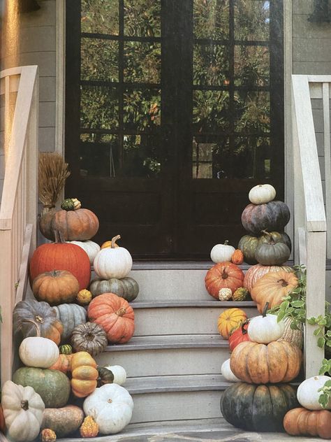 Fairytale Pumpkins Front Porch, Pumpkin Doorstep Decor, Pumpkin Front Steps Decor, Cinderella Pumpkins Front Porch, Pumpkin Walkway Decor, Pumpkins Front Steps, Cascading Pumpkins Front Porch, Pumpkin Steps Decor, Pumpkins On Front Porch Steps