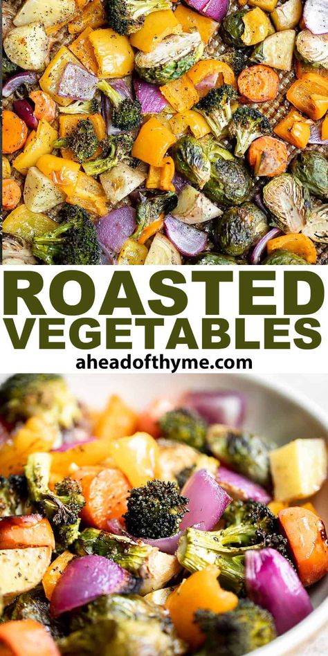 Oven Roasted Vegetables Broccoli Medley Recipes, Roasted Vegetables With Brussel Sprouts, Roasted Broccoli Recipes, How To Cook Vegetables, Vegetables In The Oven, Peppers And Potatoes, Roasted Vegetable Medley, Cook Vegetables, Vegetable Side Dishes Healthy