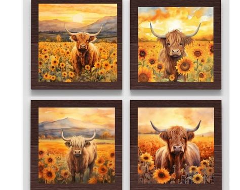 RyleyGrayPrints - Etsy Canada Flowers Art Painting, Fall Sunflowers, Cow Prints, Highland Cow Art, Wooden Things, New Brunswick Canada, Cow Wall Art, Highland Cow Print, Highland Cows