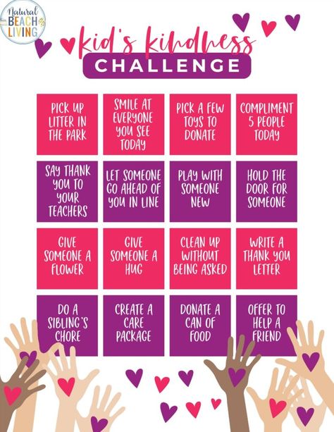 This Kindness Challenge for Kids is a great way to get your kids active and spreading kindness and joy. This kindness printable is helpful for Random Acts of Kindness Ideas! The idea for Random Acts of Kindness for Kids is perfect for home or in a classroom. Have a Kindness Challenge and include any of these 100+ Acts of Kindness Ideas, Kid's Kindness Challenge February Kindness Challenge, Pink Shirt Day Activities For Kids, Kindness Challenge For Kids, Kindness Lessons, Kindness For Kids, Challenge Quotes, Kindness Challenge, World Kindness Day, Thank You Flowers