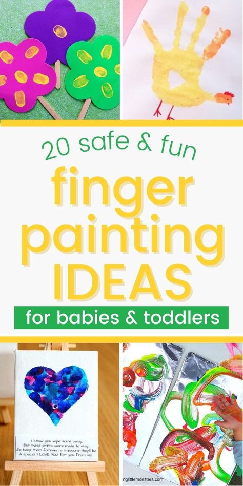 Finger painting is fun for babies and toddlers & a great sensory activity.The best easy finger painting crafts, art projects and activities for babies up to 2 year olds. How to make safe DIY homemade finger painting recipes for art activities, canvases, art projects, birthday cards. Great finger painting ideas for toddlers, little kids, infants, painting with babies ideas, finger paint baby art ideas and crafts for kids. The best easy, safe finger paint baby art ideas for infants and toddler Art Ideas For Infants, Finger Painting Crafts, Baby Art Ideas, Painting Ideas For Toddlers, Baby Finger Paint, Finger Painting Ideas, Finger Painting For Toddlers, Finger Painting For Kids, Diy Toddler Toys