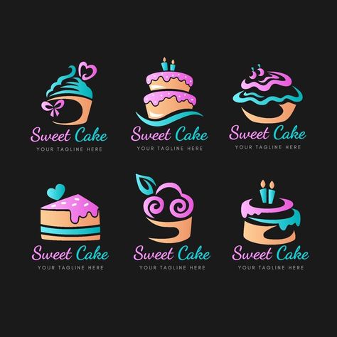 Cake Logo Collection in Gradient Pastry Logo, Logo Design Samples, Sweet Logo, Whiskey Cake, Cake Design Inspiration, Cupcake Logo, Cake Branding, Cake Vector, Cake Mini