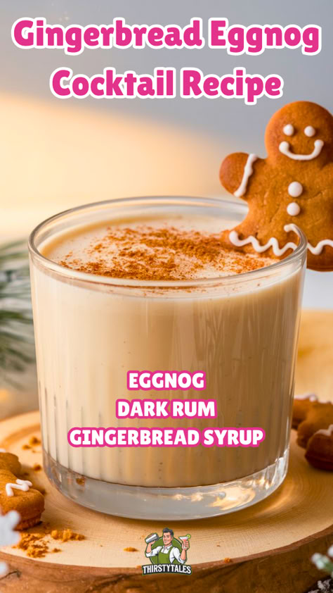 "Indulge in the festive spirit with this delicious Gingerbread Eggnog  Cocktail Recipe! Perfect for holiday gatherings, this easy-to-make cocktail  combines the warm flavors of gingerbread with creamy eggnog, creating a  delightful Christmas drink. Impress your guests with this unique  Gingerbread Cocktail that captures the essence of the season. Ideal for  Christmas parties, this Gingerbread Recipe is a must-try for anyone looking  to elevate their holiday drinks. Eggnog Margarita, Gingerbread Alcoholic Drinks, Gingerbread Drink Recipe, Gingerbread Drinks Alcohol, Eggnog Alcoholic Drinks, Gingerbread Drink, Gingerbread Cocktail, Eggnog Cocktails, Eggnog Cocktail Recipe