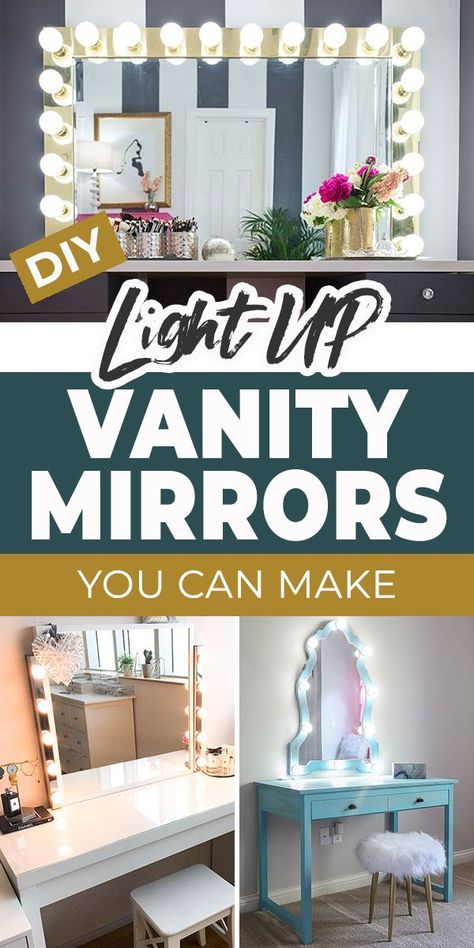 These DIY vanity mirrors are the perfect project in any house! Let’s face it, who wouldn’t want a light up vanity mirror? It feels good to pamper yourself, right? Diy Light Up Mirror, Diy Lighted Mirror, Makeup Mirror Diy, Diy Mirror With Lights, Light Up Vanity Mirror, Diy Vanity Mirror With Lights, Diy Makeup Mirror, Diy Vanity Lights, Mirror With Lights Around It