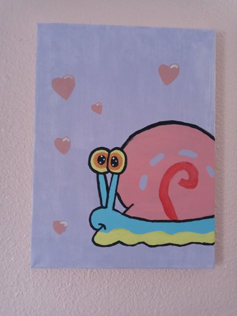 Gary the snail, Spongebob Painting, 14x11" Canvas wall art by JourneysPaintShop on Etsy Gary The Snail From Spongebob, Spongebob Decor, Snail Spongebob, Gary The Snail, Sharpie Drawings, Doodle Wall, Spongebob Painting, Canvas Drawing, Small Canvas Paintings