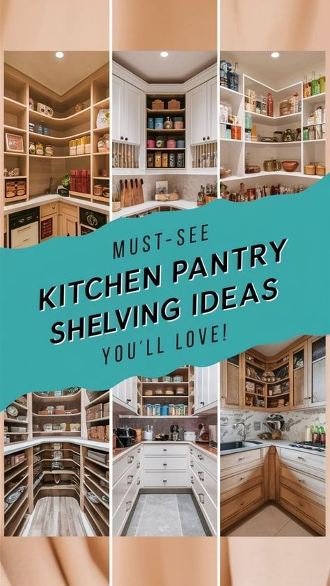 Kitchen pantry shelving ideas can transform your space into an organized haven. Discover practical and stylish shelving solutions designed to maximize storage and enhance accessibility. Explore unique ideas for custom pantry setups, including adjustable shelves and clever organization tips, to create a functional kitchen that meets your needs. Perfect for small spaces or large kitchens, these ideas will help you optimize your pantry and streamline your daily routine. Pullout Pantry Shelf, U Shaped Pantry, Kitchen Pantry Shelving Ideas, Kitchen Pantry Shelving, Create A Pantry, Small Pantry Cabinet, Small Pantry Organization Ideas, Large Kitchens, Pantry Designs