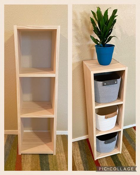 "This deep 3ft bookshelf would be a perfect addition to your living room, bedroom, bathroom, office, or kitchen! It is light and easy to move, but deep and stable enough to hold hardcover books, vases, photo albums, plants, and storage bins.  The bookshelf does not include a backing and therefore should be placed against a wall for added stability.  The bookshelf is unpainted, so it will remain in a natural pine wood.  The bookshelf will come with 3 shelving spaces (cubbies).  Dimensions: 3ft--h Small Wooden Bookshelf, Bookshelf Layout, Deep Bookshelf, Small Wood Shelf, Little Bookshelf, Floor Shelves, Bookcase Small, Furniture Anchors, Wooden Storage Shelves