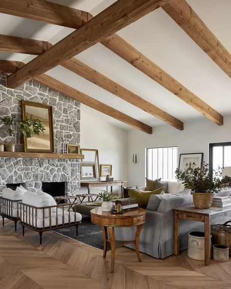 Ashley Montgomery Design, Ashley Montgomery, Grey And Brown Living Room, Modern Rustic Living Room, Farmhouse Mirrors, Modern Farmhouse Living, Wood Beam Ceiling, Modern Farmhouse Living Room, Brown Living Room