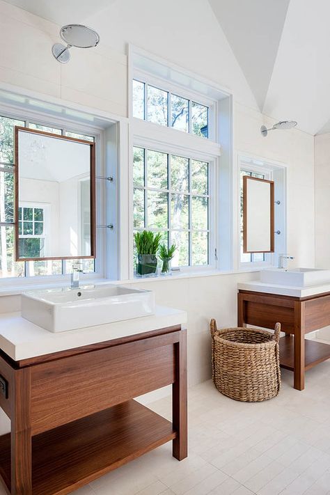 Courtyard Residence-LDa Architecture-11-1 Kindesign Window Over Sink, Cape Style Homes, Bathroom Pics, Mini Bad, Shingle Style Homes, Large Bathroom, Modern Renovation, Bathroom Windows, Trendy Bathroom