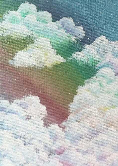 Acrylic Rainbow Painting, Rainbow Clouds Painting, Rainbow Oil Painting, Rainbow Painting Canvases, Sky And Clouds Painting, Painting Idea For Beginners, Hope Painting, Dreamy Clouds, Clouds Painting