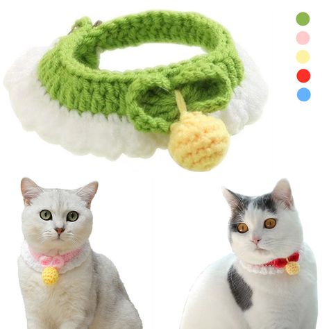 Soft Crochet Dog Cat Collar Adjustable Wool Necklace Sweet Pet Neck Accessories Cute Puppy Kitty Pets Supplies, Wool Necklace, Puzzle Boxes, Knitting Scarf, Tick Prevention, Soft Crochet, Cat Puzzle, Cat Products, Cat Backpack