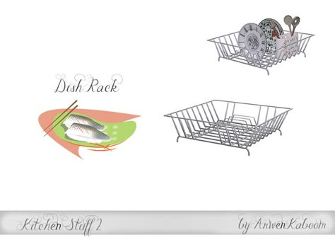 Kitchen Stuff 2 Dish Rack by ArwenKaboom Sims 4 Kitchen Clutter, Clutter Sims 4 Cc, Sims 4 Resource Cc, The Sims 4 Resource, Sims 4 Building Cc, Sims 4 Resource, Plate Racks In Kitchen, Sims Home Ideas, Kitchen Dish Drainers