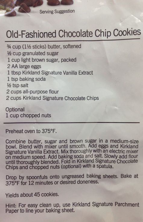 Kirkland's Best Old-Fashioned Chocolate Chip Cookies--this is our favorite one so far Cookie Recipes No Chocolate Chips, Kirkland Chocolate Chip Cookie Recipe, Cookie Recipes No Chocolate, Crisco Chocolate Chip Cookies Recipes, Old Fashioned Chocolate Chip Cookies, Old Fashion Chocolate Chip Cookies, Costco Cookie Recipe, Costco Chocolate Chip Cookies Recipe, Costco Chocolate Chip Cookies