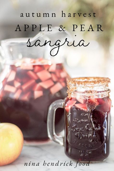 Apple Pear Sangria, Pear Sangria, Thanksgiving Sangria, Fall Sangria Recipes, Red Sangria Recipes, Pear Vodka, Berry Sangria, Fall Cocktails Recipes, Fall Cocktail