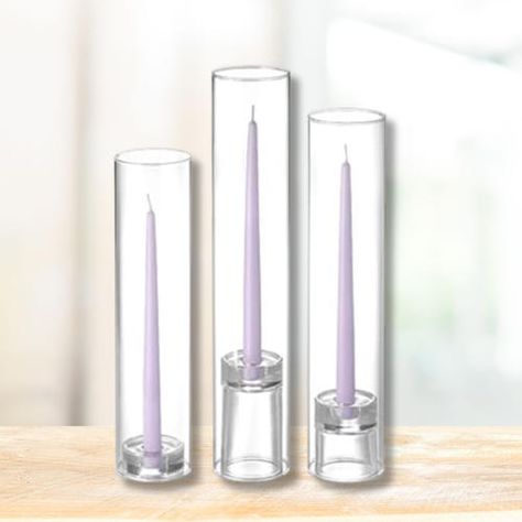 Lavender Taper Candles and Chimney Holders- Set of 12 Whimsical Wildflower Wedding, Wildflower Centerpieces, Wedding Shopping, Wildflower Wedding, Wedding Centerpiece, Taper Candles, Wedding Decoration, Purple Floral, Wedding Centerpieces