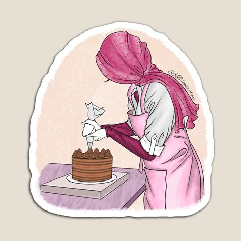 Get my art printed on awesome products. Support me at Redbubble #RBandME: https://www.redbubble.com/i/magnet/HIJABI-CAKE-DECORATOR-PINK-MUSLIM-GIFTS-HIJABI-GIFT-EID-GIFT-MUSLIM-WOMAN-GIFT-HIJABI-FASHION-ILLUSTRATION-by-sabeeha/61348514.TBCTK?asc=u Cake Artwork, Cute Hijab Cartoon Wallpaper, Welcome Home Decorations, Sweet Logo, Baking Logo Design, Cake Logo Design, Cake Decorator, Happy Birthday Celebration, Cake Logo