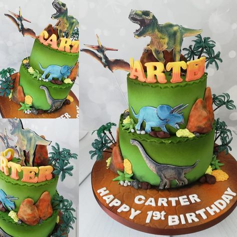 2 tier dinosaur cake 2 Tier Dinosaur Cake, Dinosaur Cakes, Dinosaur Birthday Decorations, Dinosaur Birthday Party Decorations, Dinosaur Birthday Cakes, Dinosaur Cake, Dinosaur Birthday Party, Novelty Cakes, Cakes For Boys