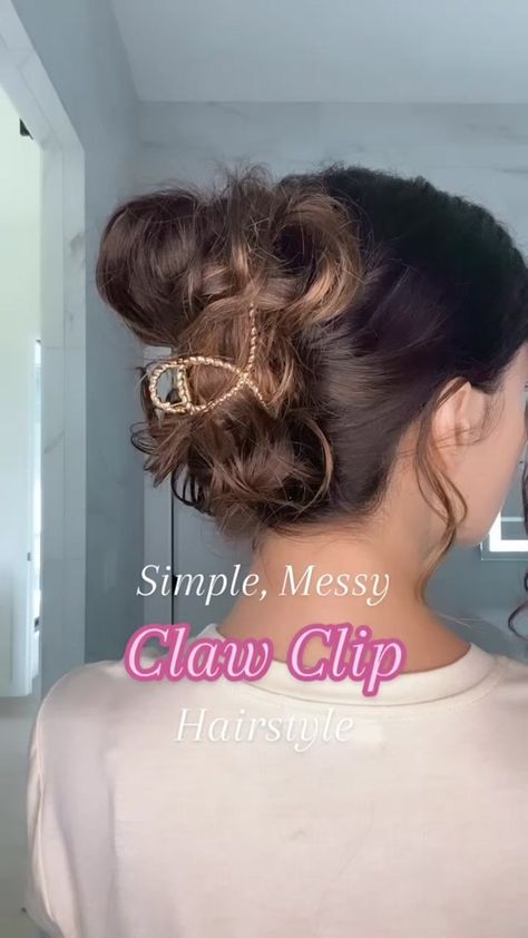 Big, messy claw clip hairstyle for when I’m avoiding washing or refres... | TikTok Messy Claw Clip, Fancy Buns, Claw Clip Hairstyle, Clip Hairstyle, Messy Bun Tutorial, Clip Hairstyles, Curly Waves, Amazon Storefront, Fancy Hairstyles