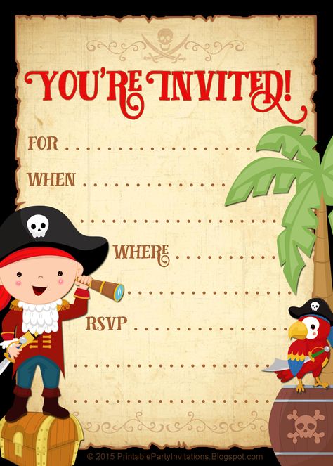 FREE printable pirate party invitation Pirate Party Invitations Printable, Pirate Party Invitations Template, Pirate Birthday Party Invitations, Printable Party Invitations, Pirate Party Invitations, Half Birthday Party, Pirate Birthday Invitations, Pirate Themed Birthday Party, Pirate Invitations