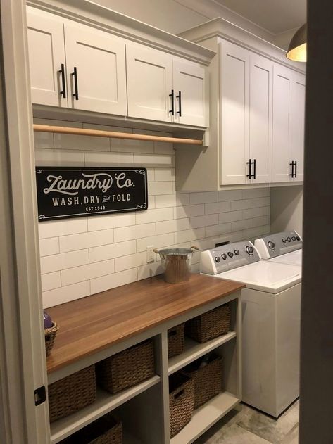 #laundry #diy #organization Laundry Room Update, Laundy Room, Ikea Desk Hack, Rustic Laundry Rooms, Basement Laundry Room, Basement Laundry, Laundry Room Closet, Dream Laundry Room, Mudroom Laundry Room