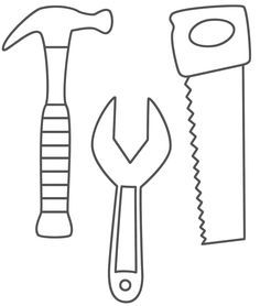 Hammer, Saw and Wrench - Coloring Pages - use to make construction worker tool belt Maker Fun Factory Vbs 2017, Maker Fun Factory Vbs, Preschool Construction, Maker Fun Factory, Coloring Supplies, Construction Theme, Construction Birthday, Vacation Bible School, Groundhog Day