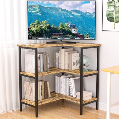 PRICES MAY VARY. Mdf 📺Multifunctional: Our TV stand has wide applications, it can be a TV stand, computer desk, storage cabinet, end table or nightstand for the living room, bedroom, office, kitchen, etc. Also, the tv storage rack can be used in a corner. 📺Space-saving Corner TV Stand: This TV console features a corner cabinet design that not only enhances the aesthetics of your home but also efficiently maximizes space usage; The combination of sturdy wooden panels and iron frame enhances dur Corner Cabinet Design, Shelves Entertainment Center, Corner Tv Console, Corner Entertainment Center, Corner Tv Cabinets, Corner Tv Stands, Console Shelf, Tv Console Table, Corner Tv Stand