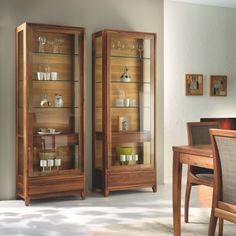 Glass cabinet in solid walnut with 1 door and 2 drawers Modern Wardrobe Design Sliding Doors, Modern Wardrobe Design, Crockery Cabinet, Wardrobe Aesthetic, Glass Cupboard, Crockery Unit Design, Wardrobe Design Modern, Almirah Designs, Showcase Cabinet