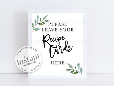 Recipe Box Dividers, Printable Recipe Card, Bridal Shower Sign, Download Sign, Custom Recipe, Printable Recipe, Printable Recipe Cards, Bridal Shower Signs, Shower Sign