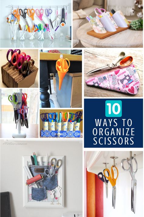 10 Ways to Organize Scissors - Sewing With Scraps Organizing A Craft Room, Scissor Storage, Sewing With Scraps, Scrapbook Room Organization, Sewing Room Design, Bazaar Crafts, Project Organization, Ways To Organize, Unique Storage