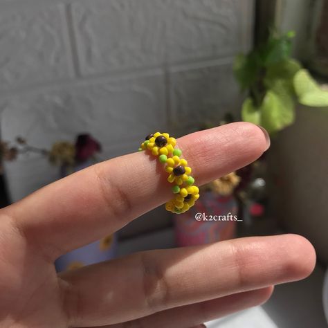 “Beaded rings to make your day brighter” • Handcrafted with Love • Beaded • Dm to Order #beadedrings #beadedjewelry #beadedjewellery #handmadejewelry #uniquejewelry #aesthetic #flowerrings Rings To Make, Ring Day, Diy Beaded Rings, Sunflower Ring, Sunflower Jewelry, Beaded Ring, Diy Rings, Jewellery Shop, Handmade Rings