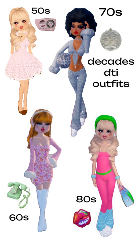 #decades #dti #dtiinspo #dtioutfits #dresstoimpress #vintage #dresstoimpressroblox #dresstoimpressoutfit 50s 60s 70s 80s Decades Outfits, My Little Pony Drawing, 70s Dress, Play Dress, Attractive People, Girly Girl, Dress To Impress