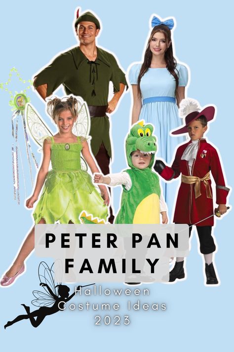 Peter Pan Group Costume, Peter Pan Family Costume, Peter Pan Halloween Costume, Tinker Bell And Peter Pan, Peter Pan Halloween Costumes, Peter Pan Halloween, Family Halloween Costume Ideas, Peter Pan Costumes, Family Halloween Costume