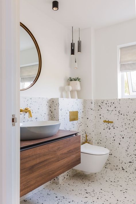 modern bathroom design terrazzo Terrazzo Bathroom Design, Bathroom Terrazzo, Kids Bathroom Design, Terrazzo Bathroom, Cloakroom Toilet, Shower Over Bath, Baths Interior, Bathroom Inspiration Modern, Bathroom Design Decor