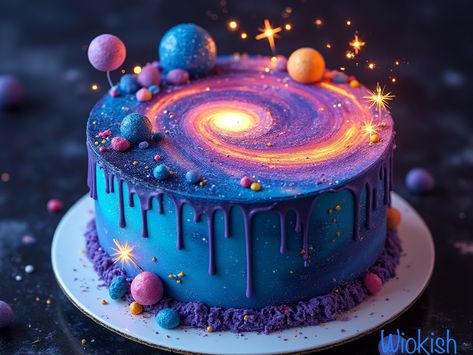 Mirror Glaze Galaxy Cake, Space Cake Buttercream, Sky Theme Cake, Galaxy Cake Birthday, Astronomy Cake, Celestial Birthday Cake, Galaxy Wedding Cake, Galaxy Cake Ideas, Space Smash Cake