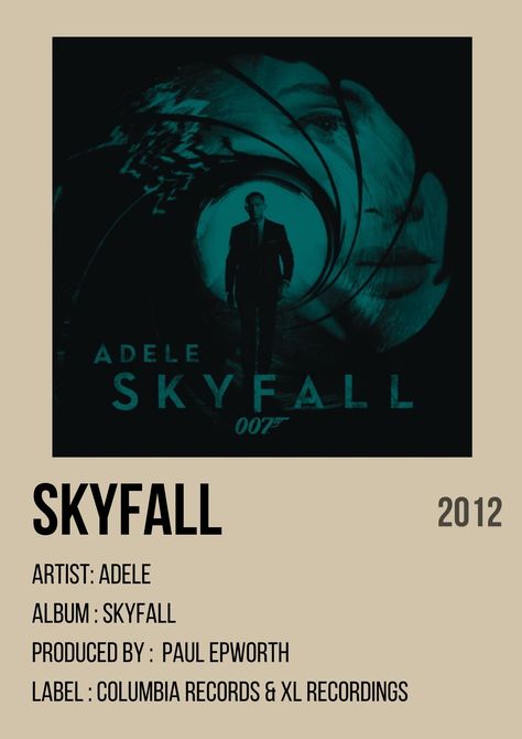 Skyfall Aesthetic, Skyfall Poster, Adele Skyfall, Adele Albums, Skyfall Adele, Adele Lyrics, Adele Music, Song Posters, Minimalist Music