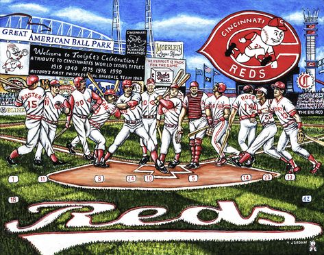 Big Red Machine, Cincinnati Reds Baseball, Red Stockings, Reds Baseball, Sports Prints, Sports Art, Cincinnati Reds, Major League Baseball, World Series