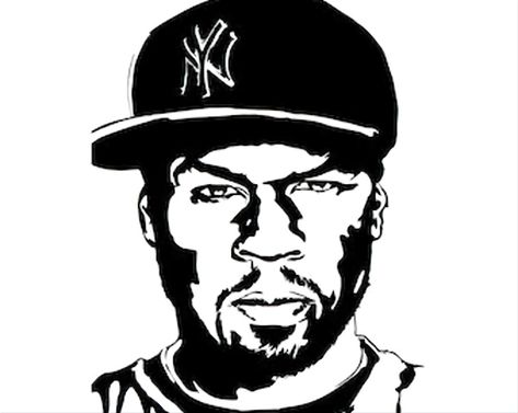 Rapper 50 Cent, Tupac Art, Rapper Art, Hip Hop Art, 50 Cent, Stencil Art, Silhouette Art, White Art, Rappers