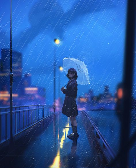 Rain Wallpapers, Im Blue, Anime Drawing Books, Aktivitas Montessori, Night Landscape, Beautiful Landscape Wallpaper, Anime Couples Manga, Dreamy Art, Anime Scenery Wallpaper