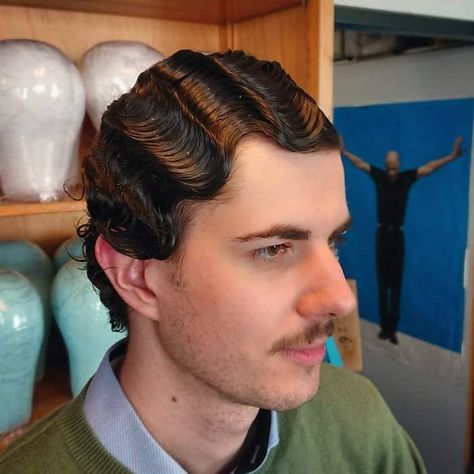 1920s Hair Men, 1920s Mens Hairstyles, 1920s Mens Hair, Vintage Mens Haircuts, 1920s Hairstyles, Waves Haircut, Finger Wave Hair, Long Hair Waves, 1920s Hair