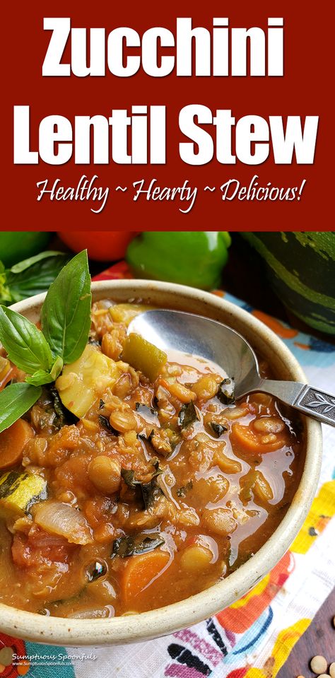 Zucchini Lentil Soup, Zucchini Lentil, Lentil And Zucchini Recipes, Lentil Stew, Hearty Stews, Lentil Recipes, Lentil Soup, Vegan Soup, Vegetable Soup