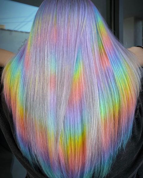 Guy Tang® on Instagram: “HairBesties, I just love creating these rainbow prism colors using @guytang_mydentity SuperPowers. After lifting the hair to a level 10…” Best Blonde Hair Color, Prism Hair, Brunette Light, Rainbow Hair Color Ideas, Guy Tang Hair, Curled Prom Hair, Best Blonde Hair, Golden Hair Color, Exotic Hair Color