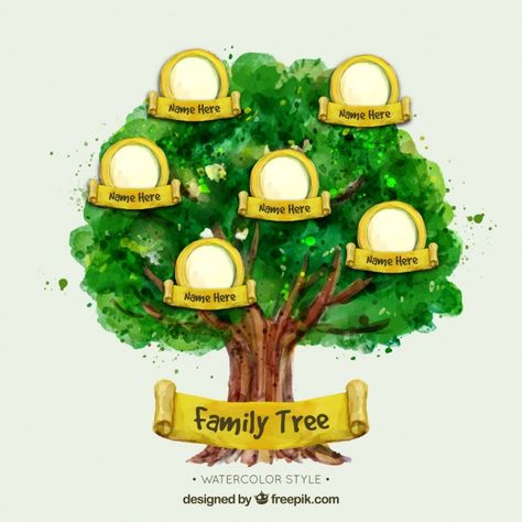 Watercolor family tree with yellow elements Free Vector Family Tree Icon, Family Tree Layout, Family Tree Forms, Family Tree Images, Weather For Kids, Watercolor Family, Family Tree Designs, Family Worksheet, Family Tree Genealogy