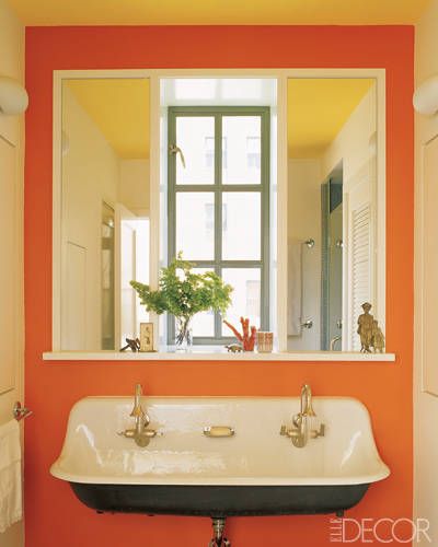 That sink Veranda Interiors, Colorful Bathrooms, Marble Tub, Vinyl Wall Lettering, Orange Rooms, Childrens Bathroom, White Bathroom Designs, White Shiplap Wall, Patterned Floor Tiles