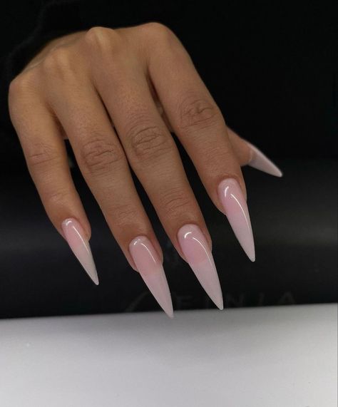 Staleto Nails French Tip, Stelltos Nails, Nude Pink Stiletto Nails, Almond Long Acrylic Nails, Plain Stiletto Nails, Nude Stiletto Nail Designs, Xl Almond Nails, Acrylic Nail Designs Stiletto, Medium Length Stiletto Nails