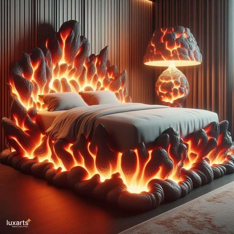 Lava-Inspired Bed: Sleep in the Fiery Depths of Style 19 Strange Furniture, Garage Workspace, Rich Wealthy, Wealthy Life, Fancy Bedroom, Textured Throw Blanket, Groovy Art, Amazing Bedroom Designs, Molten Lava