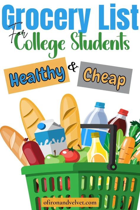 My (FREE) Healthy Grocery List for College Students On A Budget (+PDF) Save money on groceries while eating healthy. #Groceries #healthyFood #healthyFoods #healthyeating #eatingHealthy #dinner #EasyRecipes #cheapRecipes #cheapAndHealthy #whatsForDinner College Grocery List On A Budget, Dorm Grocery List, Grocery List For College Students, Healthy College Grocery List, College Grocery List, College Student Budget, College Grocery, Healthy Shopping List, Healthy College