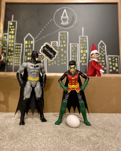 Batman And Elf On The Shelf, Elf On The Shelf Batman Smells, Elf Batman Smells, Jingle Bells Batman Smells Elf, Elf And Batman, Batman Elf On The Shelf, Elf On Shelf, Awesome Elf On The Shelf Ideas, Elf Fun