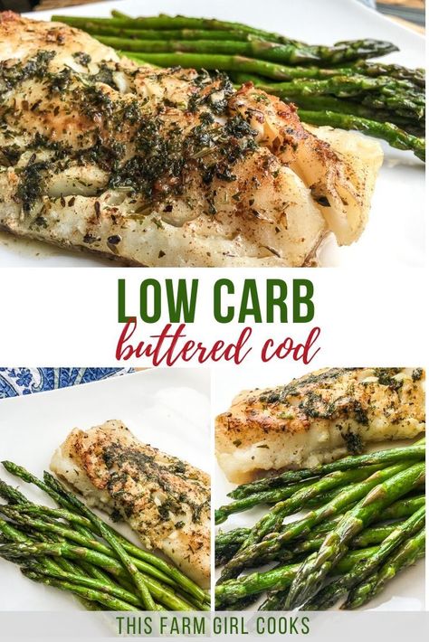 Stove Top Cod Recipes, Buttered Cod, How To Cook Cod, Oven Roasted Asparagus, Healthy Pork, Garlic Herb Butter, Cod Recipes, Easy Comfort Food, Supper Recipes