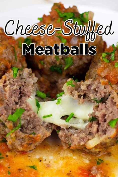 Cheese Filled Meatballs, Meatballs Stuffed With Mozzarella, Stuffed Meatballs, Cheesy Meatballs, Mozzarella Stuffed Meatballs, Cheese Stuffed Meatballs, Meatball Sub, Spaghetti Dinner, Meatball Ingredients