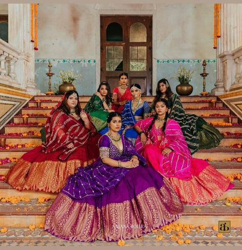 Ladies Group Photo Poses In Saree, Traditional Group Poses, Sister Photoshoot Poses Indian, Pink Calendar, Ladies Photo, Group Photo Poses, Group Picture Poses, Indian Bride Makeup, Sisters Photoshoot Poses